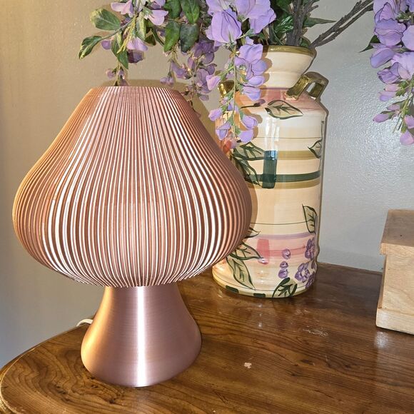 Pink Mushroom Table Lamp Dusty Rose Textured Ambient Soft Light Zen 3D Print Art - Picture 1 of 12